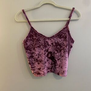 Kimchi Blue Crushed Velvet Purple Cropped Spaghetti Strap TankTop